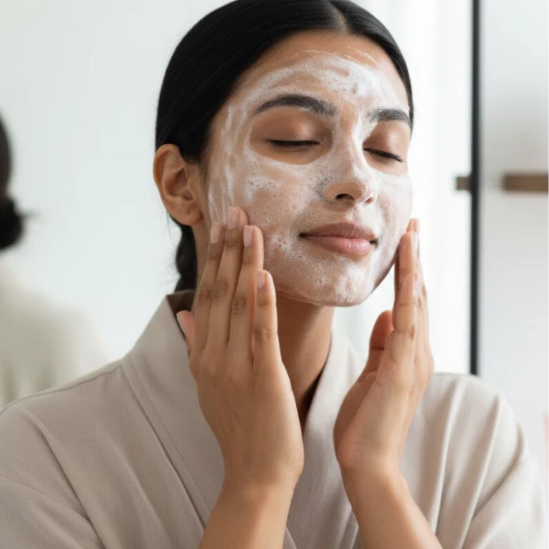 Gently massage onto damp face