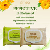 Omeo Aloe Vera Refreshing Wipes (Pack of 3) & Omeo Calendula Wipes (Pack of 3)