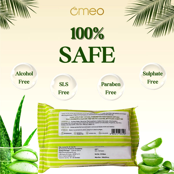 Omeo Aloe Vera Refreshing Wipes (Pack of 6)