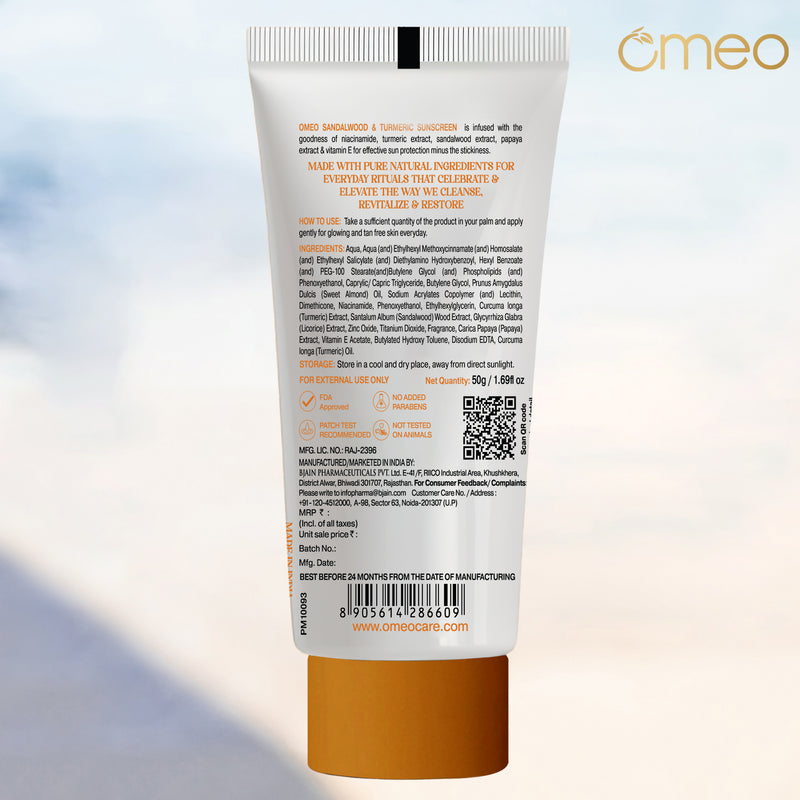 Omeo Sandalwood & Turmeric Sunscreen SPF 50 with PA++++ Protection 50G