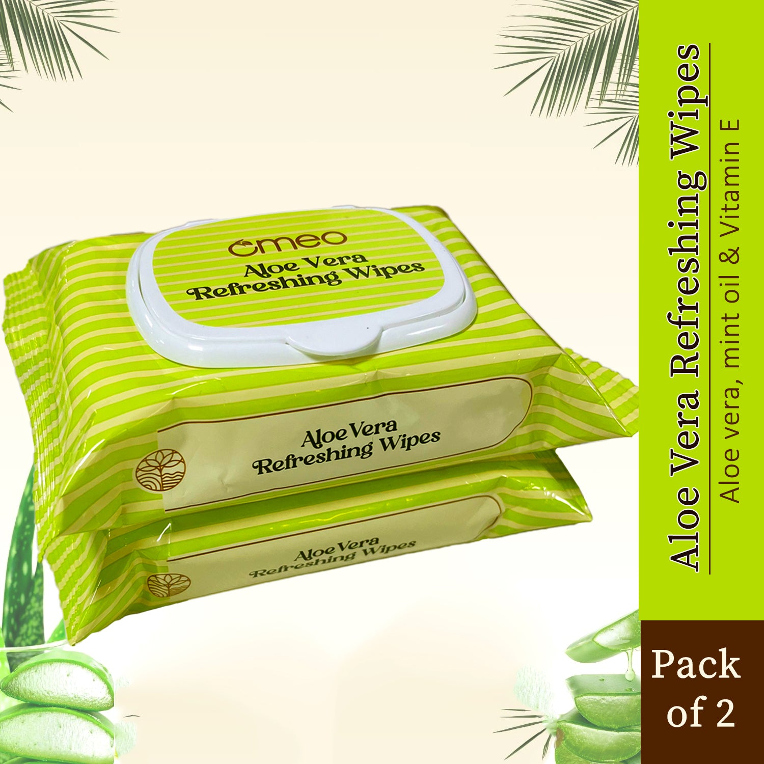 Omeo Aloe Vera Refreshing Wipes (Pack of 2)