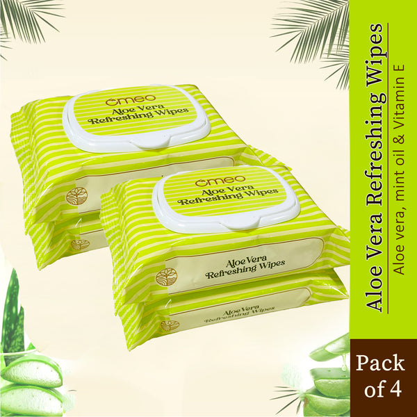 Omeo Aloe Vera Refreshing Wipes (Pack of 4)