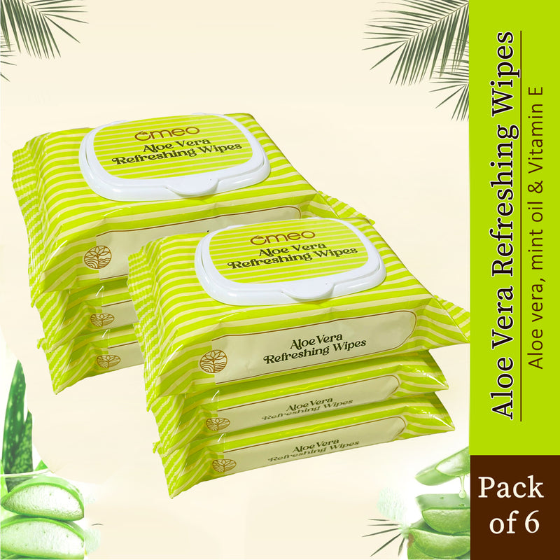 Omeo Aloe Vera Refreshing Wipes (Pack of 6)