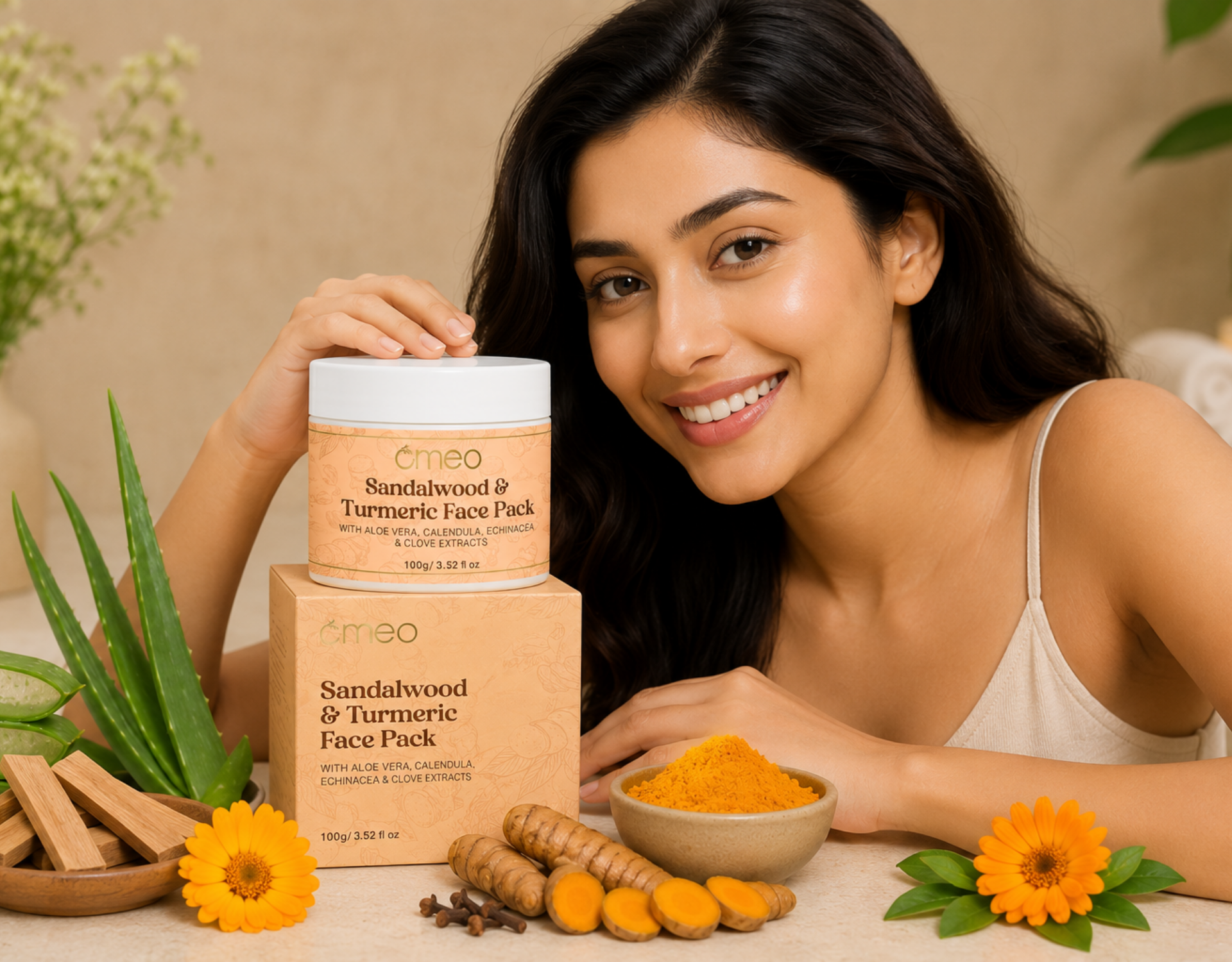Reveal naturally radiant skin with the nourishing care of sandalwood and turmeric.