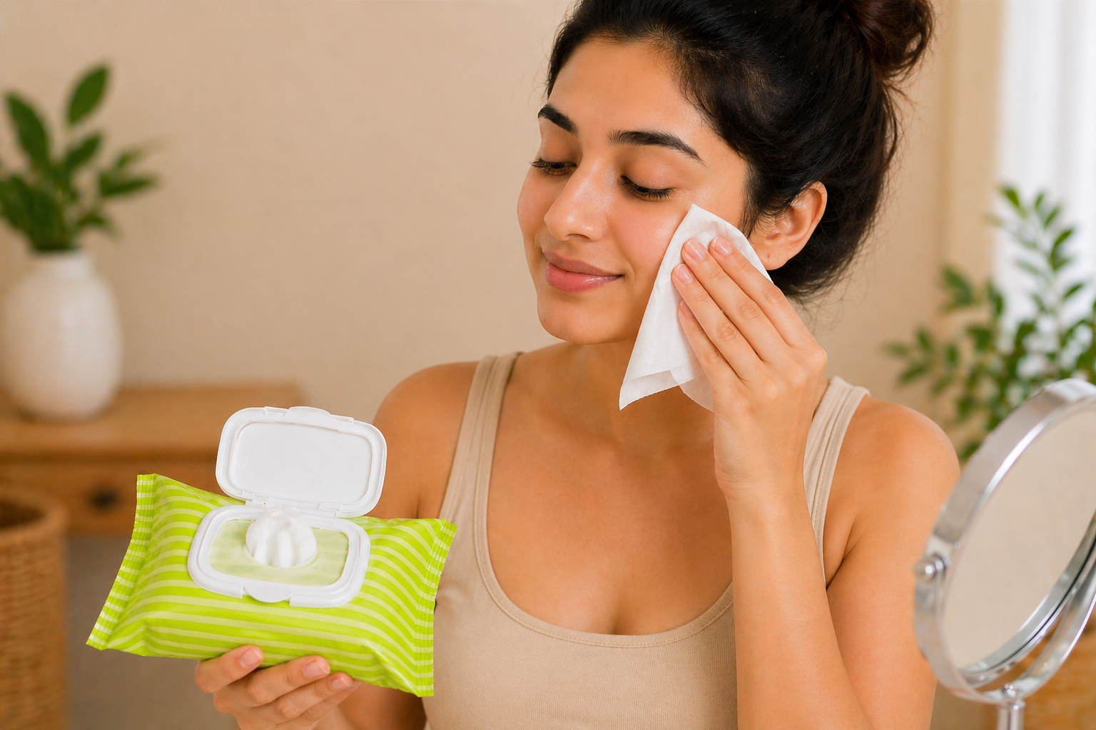 Gently wipe your face to remove dirt and impurities.