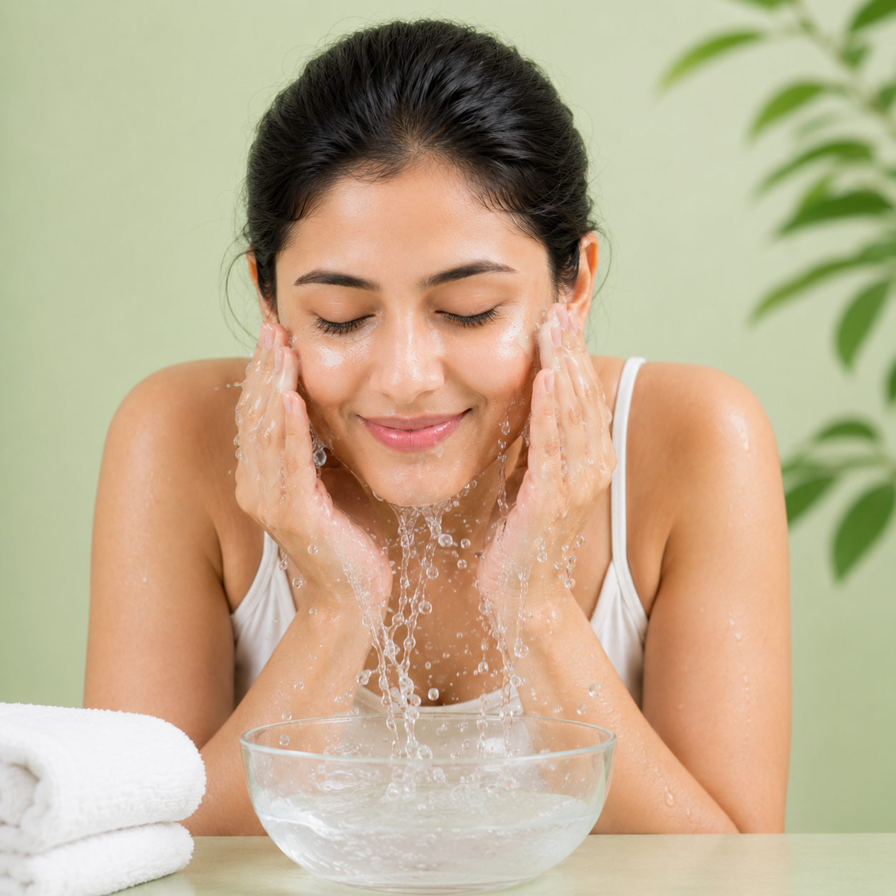 Cleanse your face gently with water.