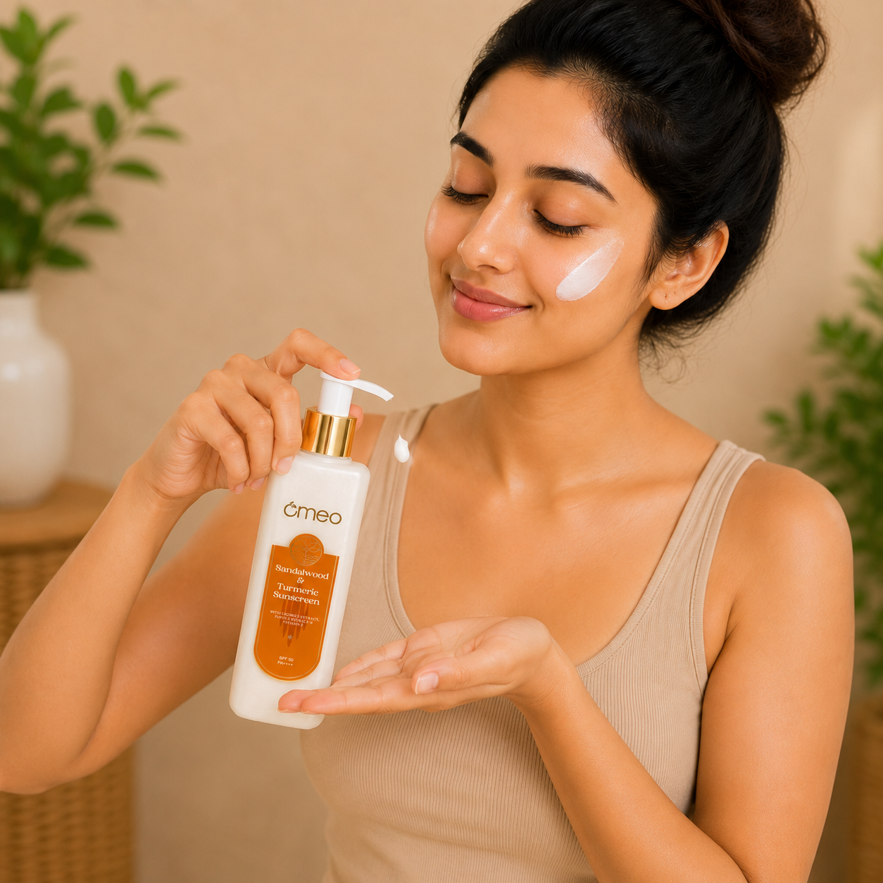 Take a small amount of sunscreen on your fingertips.