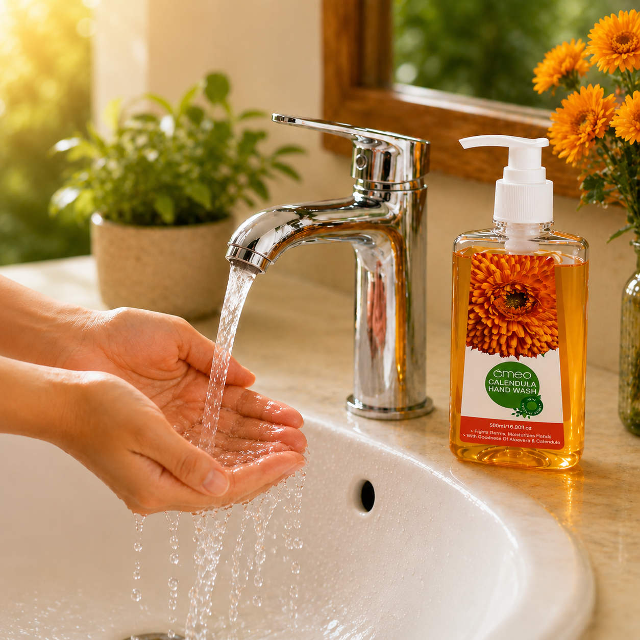 Wet your hands with clean water.