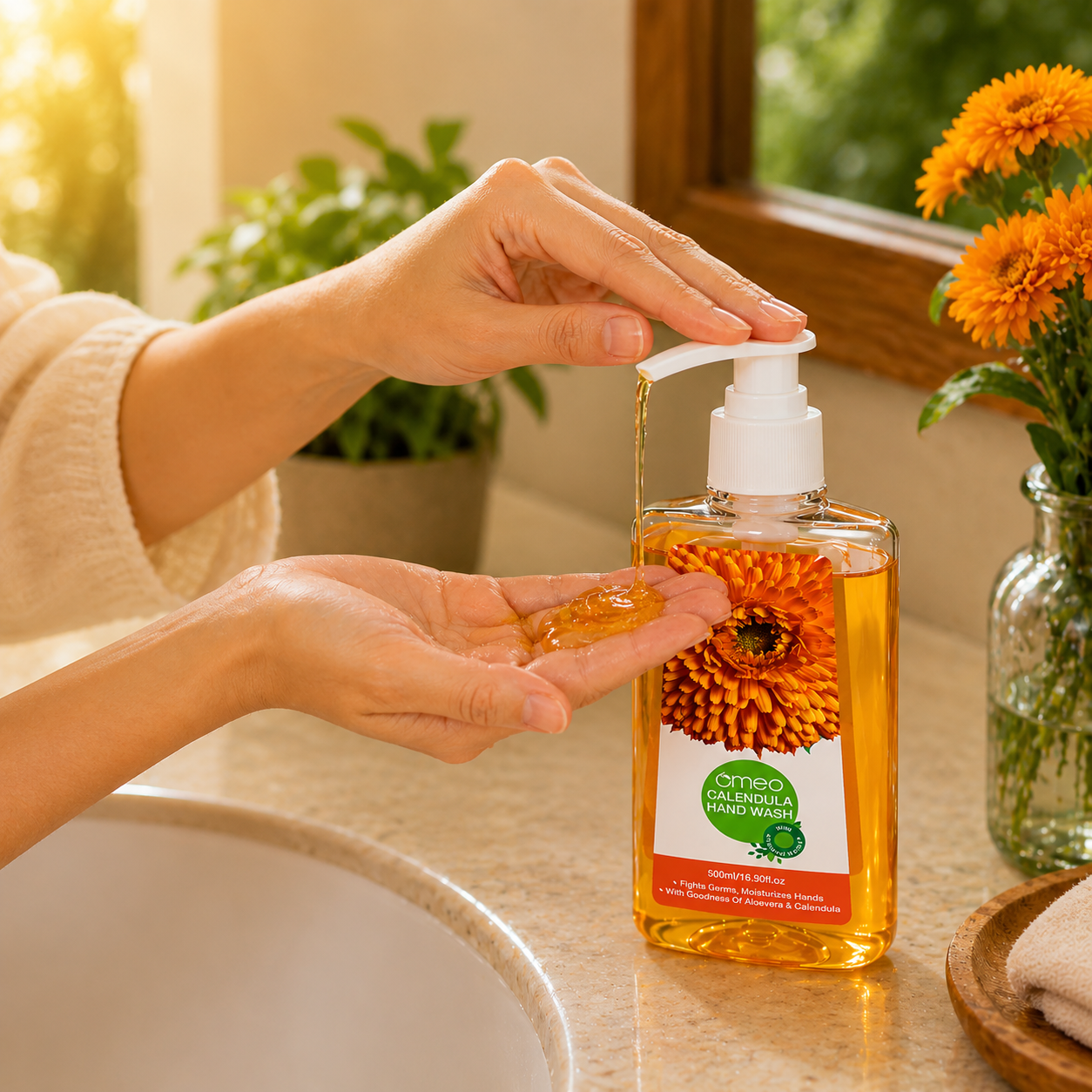Pump a small amount of hand wash onto your palm and lather well.