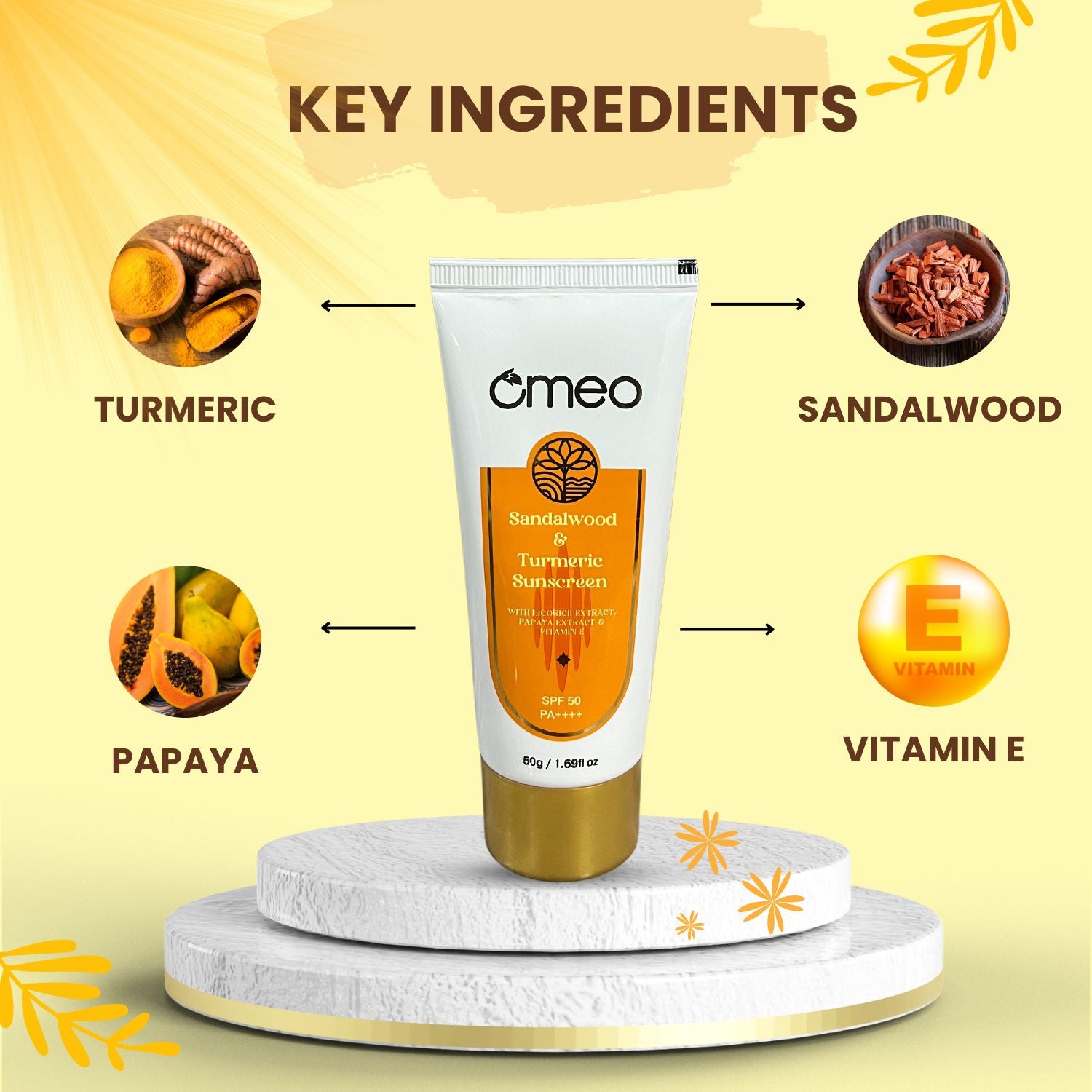 Omeo Sandalwood Turmeric Sunscreen Spf 50 With Pa Protection 50g