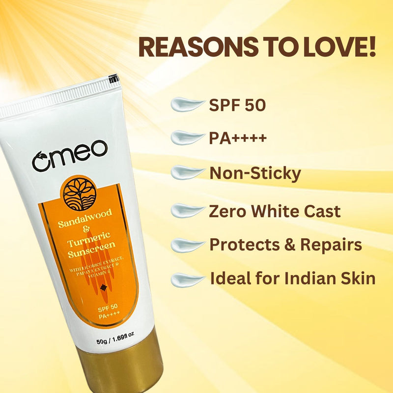 Omeo Sandalwood Turmeric Sunscreen SPF 50 With PA Protection 50G Omeo Sandalwood Turmeric Sunscreen Spf 50 With Pa Protection 50g