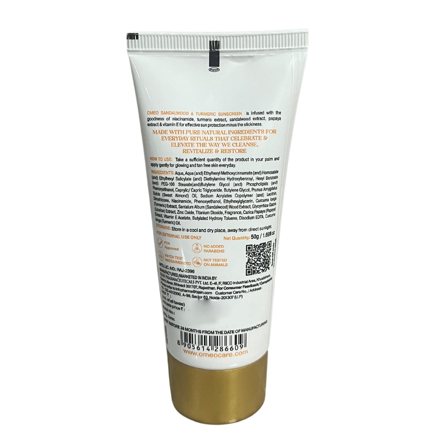 Omeo Sandalwood Turmeric Sunscreen Spf 50 With Pa Protection 50g