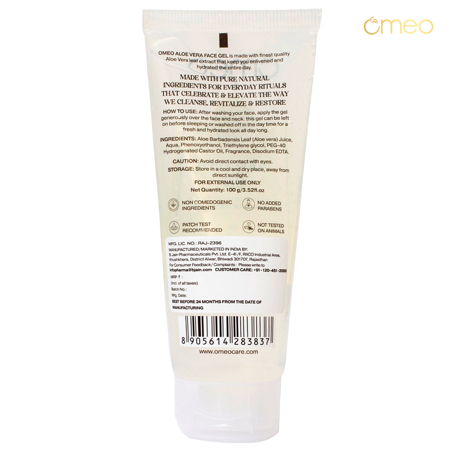 Omeo Aloe Vera Gel for Face & Skin (100g) back