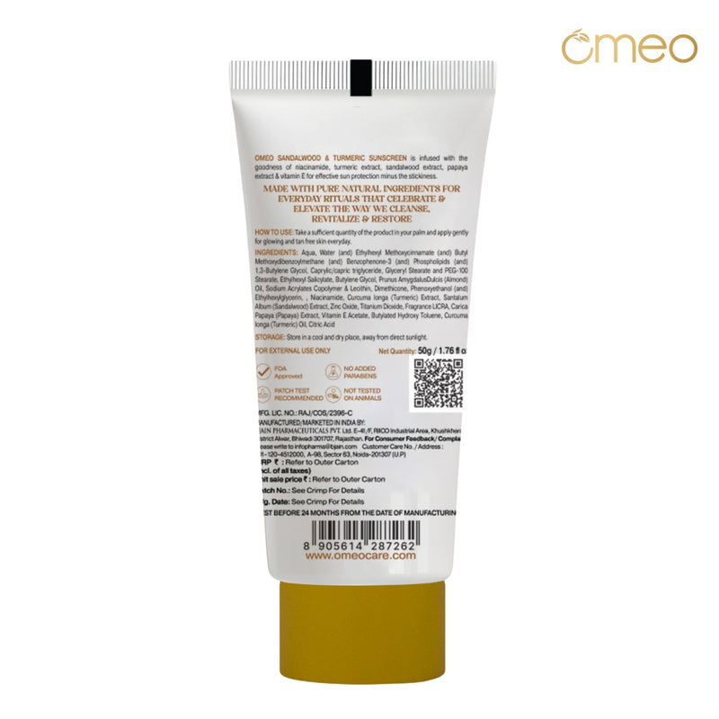 Omeo Sandalwood & Turmeric Sunscreen SPF 30 with PA++++ back