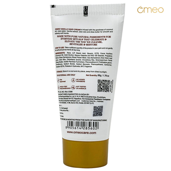 Omeo Vanilla Hand Cream 50g for Men & Women back
