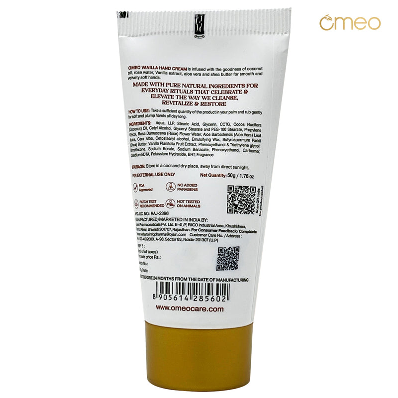 Omeo Vanilla Hand Cream 50g for Men & Women back